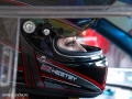 Michelle  in the car, ready to go at Donington